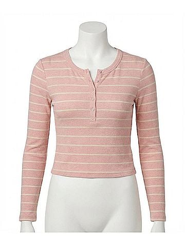 Z Supply Ferris Henley Striped Top in Washed Pink (view 1)