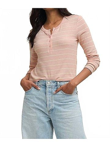 Z Supply Ferris Henley Striped Top in Washed Pink (view 2)