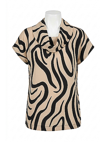Joseph Ribkoff Abstract Print Cowl Neck Top in Beige/Black (view 1)