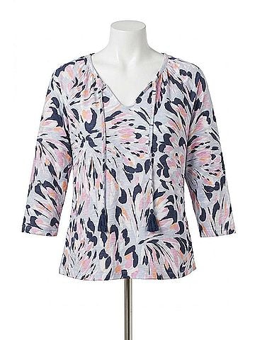 Tribal Three Quarter Sleeve Peasant Top in Blossom (view 1)