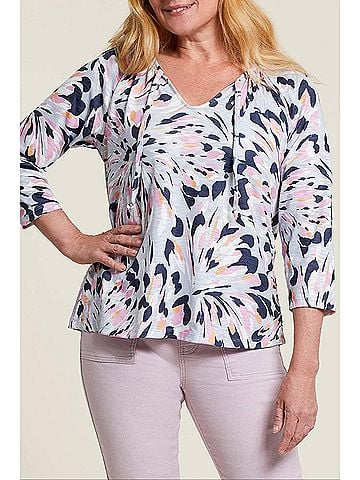 Tribal Three Quarter Sleeve Peasant Top in Blossom (view 2)