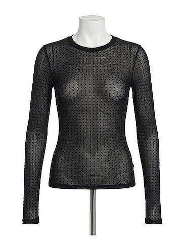 FRAME Mesh Polka Dot Top in Black (view 1)
