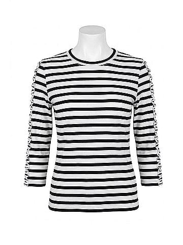 Elliott Lauren Stripe Aligned Top in Black/White (view 1)