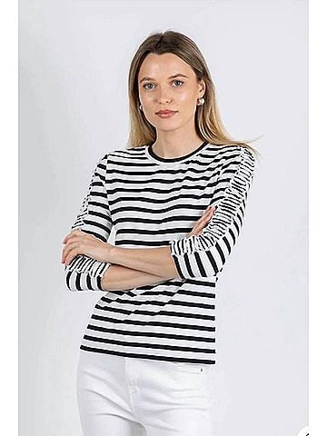 Elliott Lauren Stripe Aligned Top in Black/White (view 2)