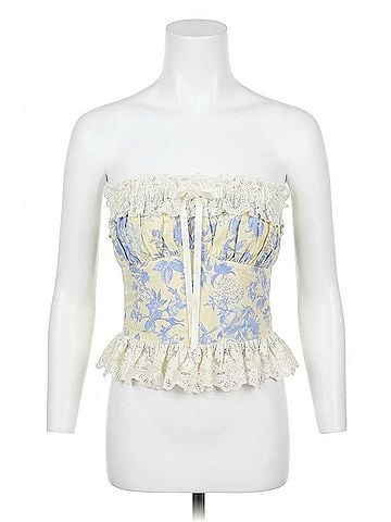Olivaceous Savannah Strapless Top in Blue Floral (view 1)