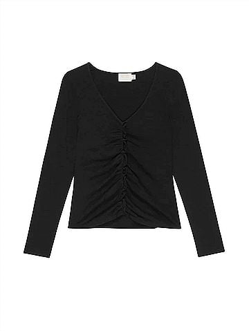 NATION LTD Cambria Gathered Long Sleeve Top in Jet Black (view 1)