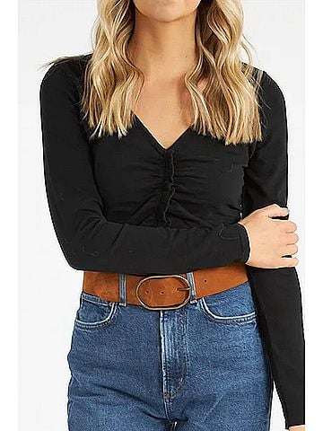 NATION LTD Cambria Gathered Long Sleeve Top in Jet Black (view 2)