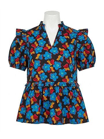 Entro Floral &amp; Ruffle Top in Blue (view 1)