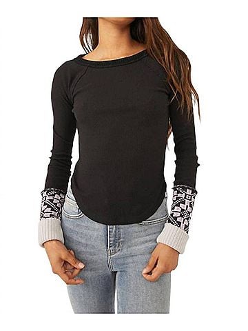 Free People She's Reversible Cuff Shirt in Black (view 2)