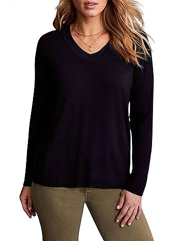 Tribal Long Sleeve V-Neck Top With Side Slits in Black (view 2)