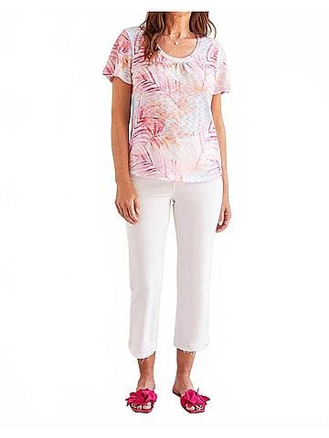 Tribal Tropical Rasperberry Fern Short Sleeve Top in Raspberry (view 2)