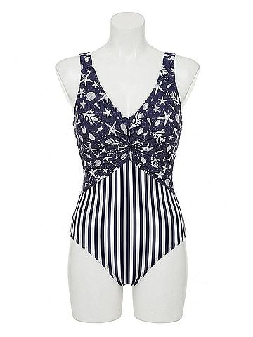 Tribal Oceana Navy Sea Print One Piece Swimsuit in Navy White (view 1)