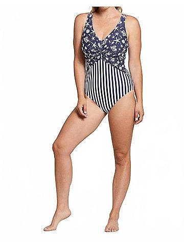 Tribal Oceana Navy Sea Print One Piece Swimsuit in Navy White (view 2)