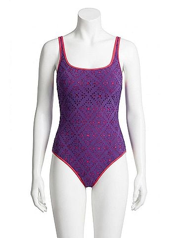Johnny Was Scoop Neck Tank One Piece in Frisell Eyelet Purple-Red (view 1)