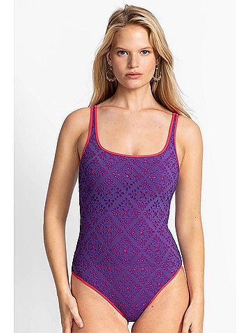 Johnny Was Scoop Neck Tank One Piece in Frisell Eyelet Purple-Red (view 2)