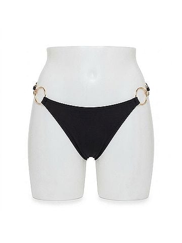 Steve Madden Strap Side Double Ring Bikini Bottom in Raven Black (view 1)