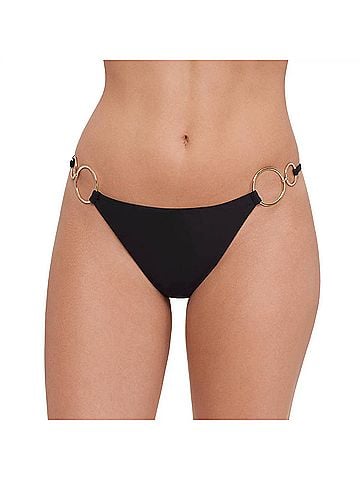 Steve Madden Strap Side Double Ring Bikini Bottom in Raven Black (view 2)