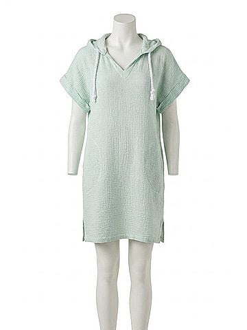 Tribal Beach Cover Up Hooded Dress in Seafoam Green (view 1)