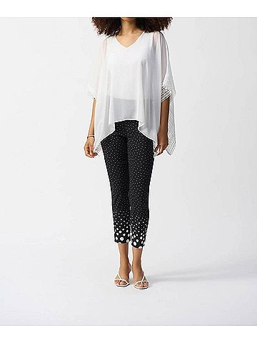 Joseph Ribkoff V-Neck Lace Trim Poncho Top in Vanilla (view 2)