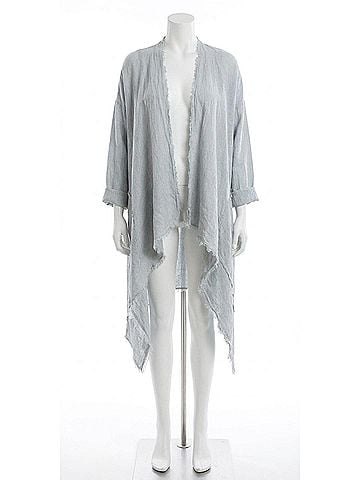 GiGi Moda Aisha Linen Long Sleeve Cardigan in Dove Gray (view 1)