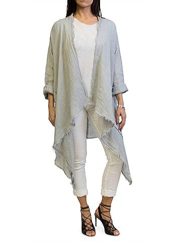 GiGi Moda Aisha Linen Long Sleeve Cardigan in Dove Gray (view 2)