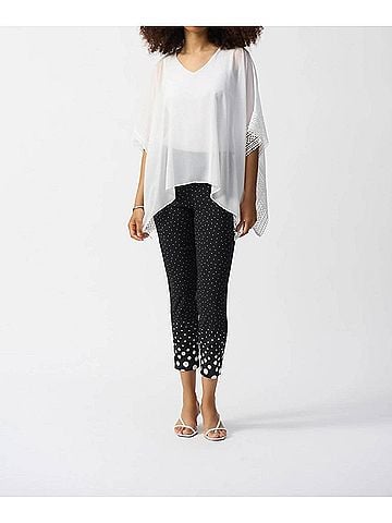 Joseph Ribkoff V-Neck Lace Trim Poncho Top in Vanilla (view 2)