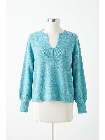 Tribal Mandarin Collar Long Puff Sleeve Sweater in Mist Blue (view 1)