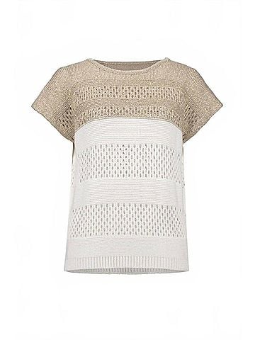 Joseph Ribkoff Color Block Metallic Sweater Knit Pullover in White (view 1)