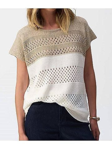 Joseph Ribkoff Color Block Metallic Sweater Knit Pullover in White (view 2)