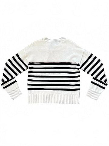 Central Park West Women's Emily Striped Sweater With Embroidered Heart in White (view 2)
