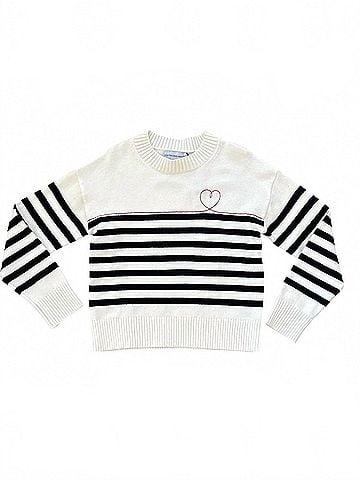 Central Park West Women's Emily Striped Sweater With Embroidered Heart in White (view 1)