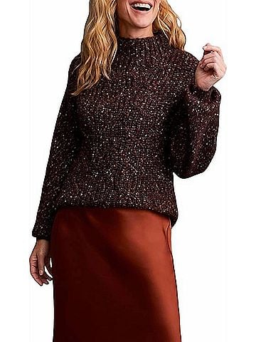 Tribal Funnel Neck Oversize Sweater in Coffee Bean (view 2)