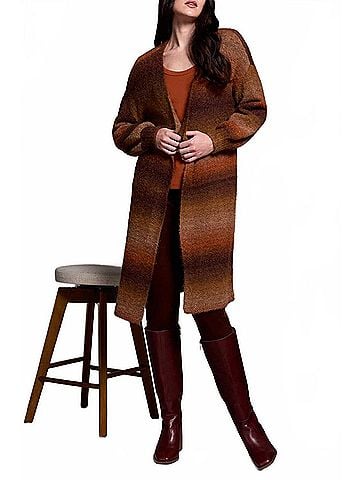 Tribal Long Sweater Cardigan in Dark Toffee (view 2)