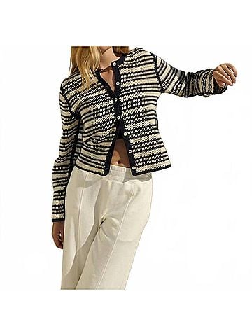 NATION LTD Courtney Crochet Cardigan in Seascape Stripe (view 2)