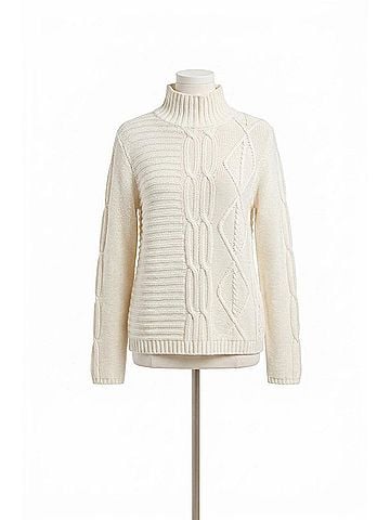 Tribal Vintage Washed Cable Knit Mock Neck Sweater in Cream (view 1)