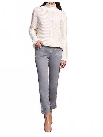 Tribal Vintage Washed Cable Knit Mock Neck Sweater in Cream (view 2)