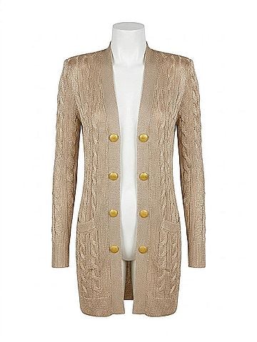 L'Agence Penelope Cabled Cardigan in Almond/Gold (view 1)