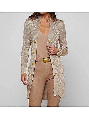 L'Agence Penelope Cabled Cardigan in Almond/Gold (view 2)