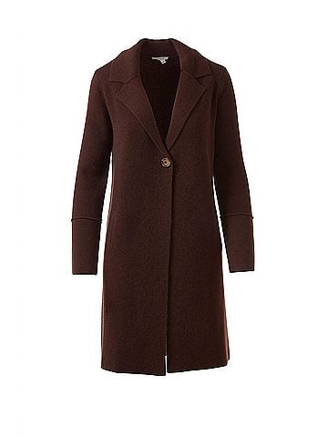 Kinross Women's Long Notch Collar Cardigan in Chocolate (view 1)