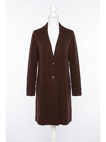Kinross Women's Long Notch Collar Cardigan in Chocolate (view 2)