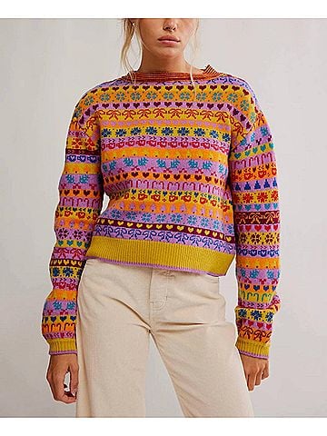 Free People Favorite Things Long Sleeve Sweater in Bright Confetti Combo (view 2)