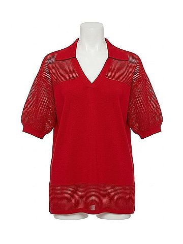 Joseph Ribkoff Sweater Knit V-Neck Puff Sleeve Top in Radiant Red (view 1)