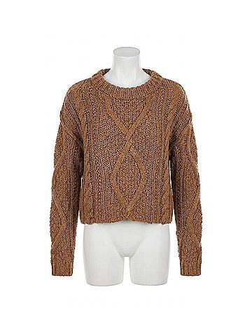 Free People Cutting Edge Cable Cropped Sweater in Camel (view 1)