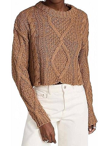 Free People Cutting Edge Cable Cropped Sweater in Camel (view 2)