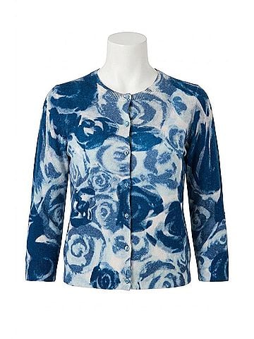 Autumn Cashmere Watercolor Rose Baby Cardigan in Blue Combo (view 1)