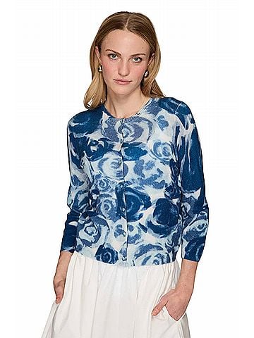 Autumn Cashmere Watercolor Rose Baby Cardigan in Blue Combo (view 2)
