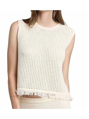 Velvet by Graham & Spencer Cova Mesh Cotton Knit Top in Milk (view 2)
