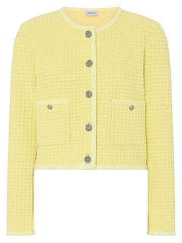 Milly Sade Textured Cardigan in Light Yellow (view 1)