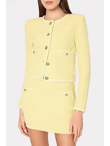 Milly Sade Textured Cardigan in Light Yellow (view 2)