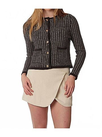 Theo Tweed Button Cardigan in Charcoal (view 2)